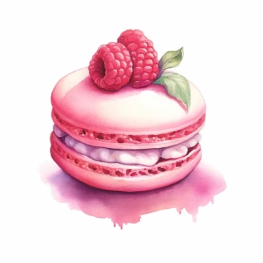 Raspberry Macaroon, pastel colors, light watercolor, few details, dreamy, Studio Ghibli, clipart, white background