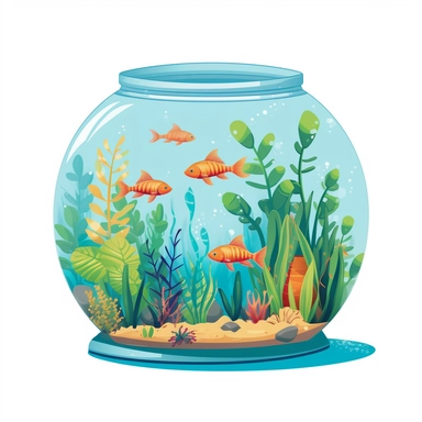 ella bailey illustration style, cartoon style fish tank , high definition, 8k, insanely detailed, fine detail, sharp focus, illustration, white background, isolated clipart