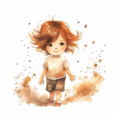 border colie little girl short brown hair playing with coilie watercolor clipart