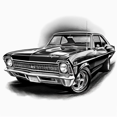 high definition pictures of 1968 chevrolet Nova muscle car clipart black and white