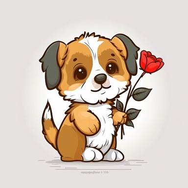 mascot flat color cartoon Cute little dog with flower. Happy Valentine's day clipart. cartoon, vector, illustration. white background