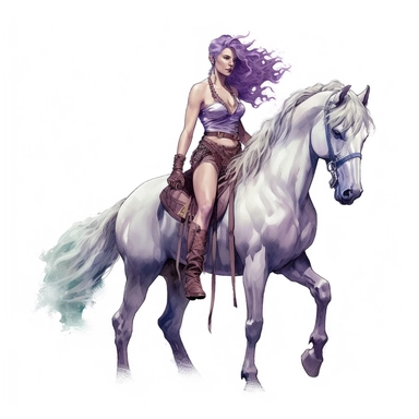 realistic watercolor of a Victorian Centaur, purple nuances, vector free clipart illustration, in the style of unreal engine 5, 32k uhd, detailed features, white background
