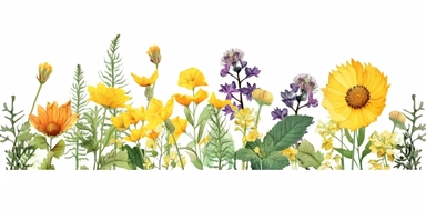 Pressed boho cottagecore floral clipart Peony, ranunculus, sunflower and verbena floral border wildflowers with green foliages floral nature garden border, clipart with white background