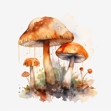 Watercolour fungi, clipart, biological sketch, single sheet, 4k