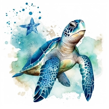 Watercolor Sea Turtle Clipart, cute nautical ocean animals