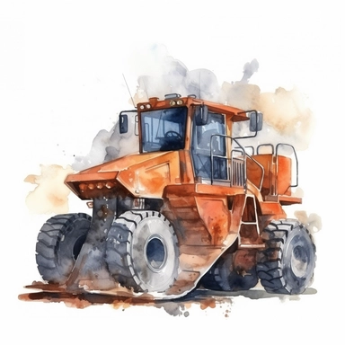 Construction Vehicle clipart on a white background, watercolor