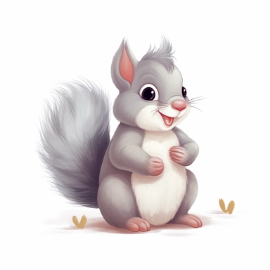 cute baby Gray squirrel clipart, happy, animal only, isolated on white background, illustration, pastel colors, no shadow, vector, high definition, Full HD, 8k