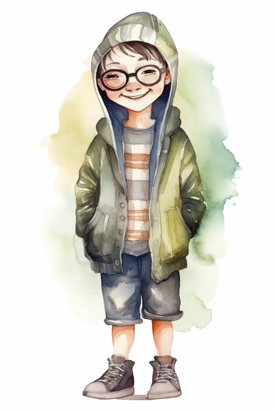 Watercolor blind boy SMILING Clipart