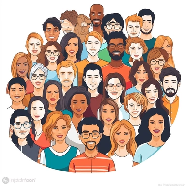 white background only, clipart of people of all races and genders