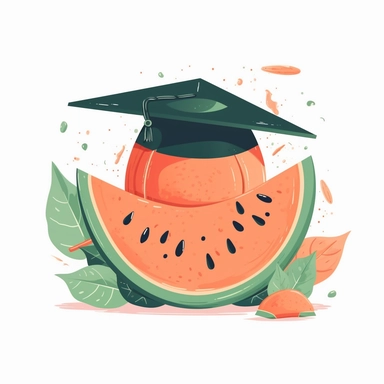 Graduation Cantaloupe flat vector clipart white background with margins lovely
