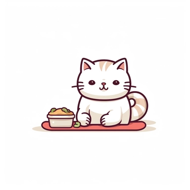 kawaii minimalist cat eating clipart, white background