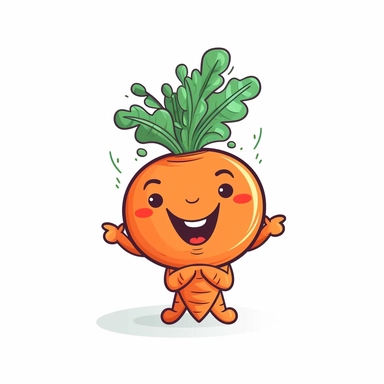 cute Carrot, happy and smiling, bold line, clipart, sticker, white background, no shadow, 8k detail