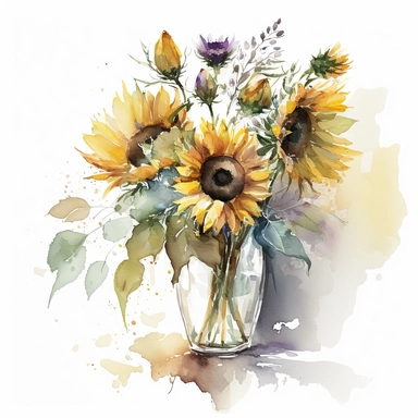 Journey into the realm of watercolor artistry and envision a radiant sunflower clipart floral bouquet adorning a vase. Against a backdrop of pure white, embrace the minimalist elegance that comes from the absence of captions or text. Allow the vibrant colors and delicate brushwork to speak for themselves, as you create a stunning masterpiece that captivates and inspires. These prompts offer different perspectives and themes to explore while highlighting the watercolor sunflower clipart floral bo