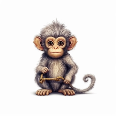 Cute Beautiful monkey tail Clipart, Cartoon, hyper realistic, intricate detail, illustration style, high solution, on the white background