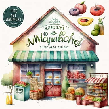 Watercolor Grocery Store Clipart
