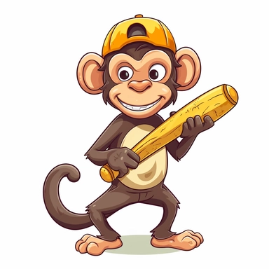 A monkey with a banana in one hand and a baseball bat in the other clipart