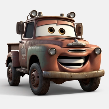 Mater hero from cartoon cars Disney Pixar, clipart, sideway, no shadow, white background