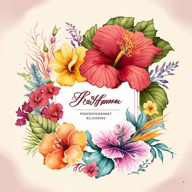 summer Illustrations, hibiscus flower, flower frame ,graphics, Cheerful Colors, Hand-Drawn Art, Botanical Clipart, Watercolor Elements, 8k