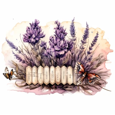 no background, clipart of a ticket with bees and lavender, vintage style , watercolour