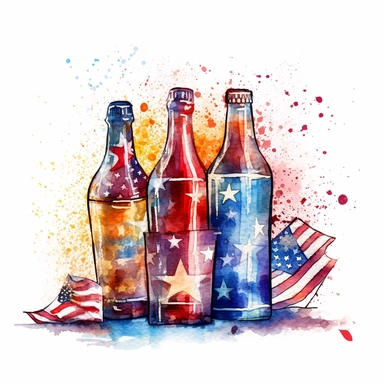 Fireworks, shades of American flag, patriotic, beers, celebration, aquarelle, clip art illustartion