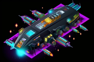 isometric game sprite, clipart, futuristic family spaceship concept, gaming asset, sci-fi, fun, creative, cartoon render, hyper-detailed, bright colors, black background, inspired by one random famous product designer, inspired by one random famous sci-fi movie, inspired by one famous architect, inspired by one random famous artist, inspired by one famous architect