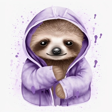 a shy baby sloth in hoody Clipart, covered in hearts, Nursery summer Clipart, Easter Clipart, Crafting Digital Paper, purple and blue backlight Mother’s Day, white background