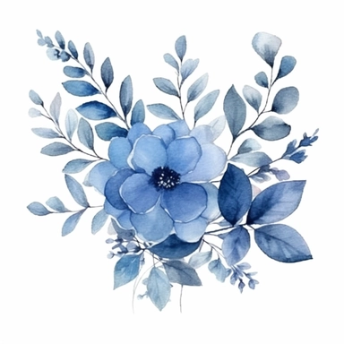 watercolor, handpainted blue boho floral clipart, transparent background, spaced out--ar 3:2