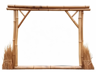 frame made of bamboo on top of it is a deck of hay, beach decoration, white blank empty canvas, clipart, white background