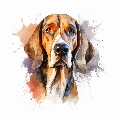 American English Coonhound dog, water color style, clipart, white background