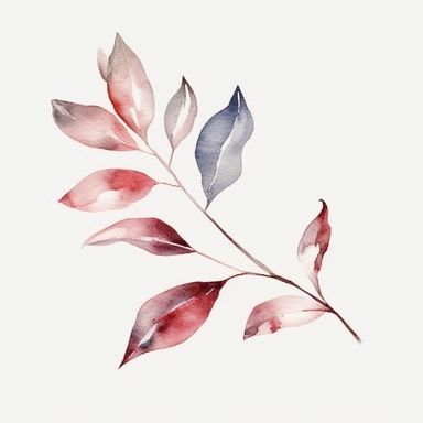 Single Leaf branch, white background, minimal, Dusty pink leaf - Watercolor Floral - Flower Clipart - Dusty pink - red, white - Wedding Clipart