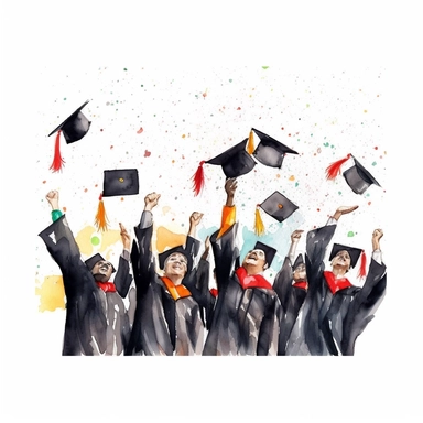 watercolor style, Graduation hat toss: Clipart showing a group of graduates throwing their caps in the air, celebrating the completion of their studies. clipart, isolated on white background, 4K