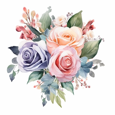 watercolor painted bouquet of mixed colored roses clipart, Flower Border clipart, Minimalist Flower Bouquet clipart, mixed colored roses Clipart roses painting formal glamour elegant style wedding floral bouquet, wedding clipart include babys breath flowers in the bouquet 4