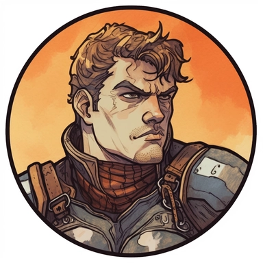 A Dungeons & Dragons character portrait circular tondo depicting a desert onsen knight, Craig Mullins Ashley Wood Bernard Buffet Josh Kirby, Mad Max Lord of the Rings Discworld, handpainted punk zine indie retrowave, clipart illustration, circular solid background circular border