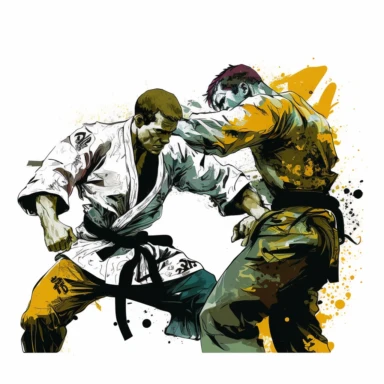 Two brazilian jiu jitsu fighting, clipart, white background