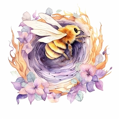 clipart, isolated on white background, beautiful cute Watercolor Spring honeybee into the beehive, ornated, pastel colors