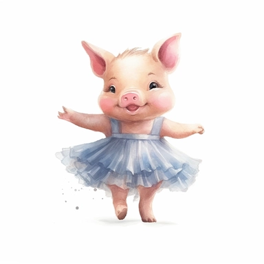 a cute ballerina pig dancing, full body, pencil and watercolor clipart style, cartoon style, super high quality, high resolution, pastel colors, isolated white background, 8k