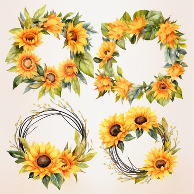 Sunflower wreath clipart, watercolor floral frames, summer clipart sublimation, boho printable decor DIY