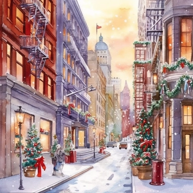 New York Christmas street, Ornamental watercolor, clipart, I can't believe how beautiful this is