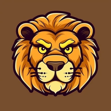 Cute lion face, cartoon, clipart, mascot, isolated on random background