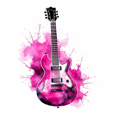 Gothic cartoon watercolour pink electric guitar illustration isolated on white background clipart style