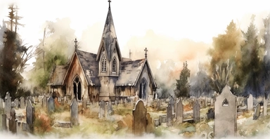 Abandoned rustic church and graveyard, ornamental watercolour clipart, I can't believe how beautiful this is