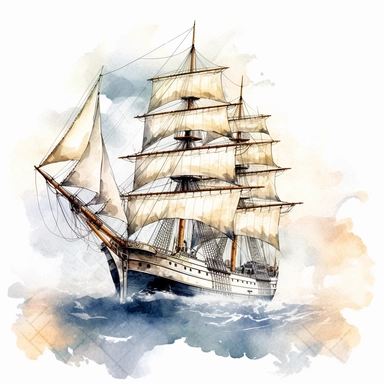 one transparency clipart, in the style of detailed ship sails on a white background, atmospheric watercolors, uhd image, tintypes, group f/64, detailed character illustrations, calligraphy-inspired , no watermark, text, 300 DPI , typography, shapes do not stick together, no text in the picture, on a white background