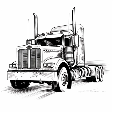 simple semi truck clipart, black and white