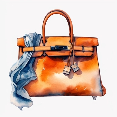 watercolor Hermes bag Kelly model clipart, no background, 4K