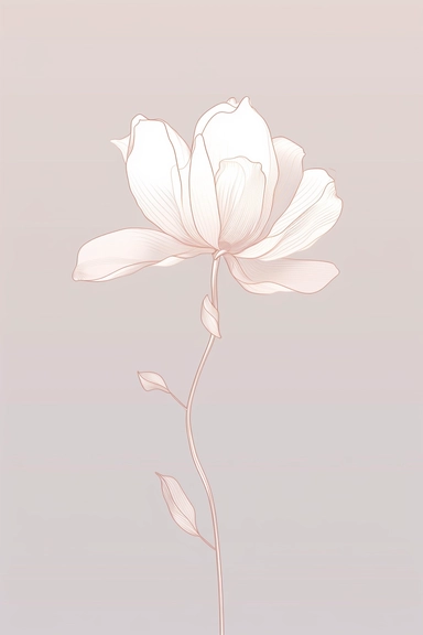 hyper minimal single line drawing magnolia illustration in watercolor style clipart, isolated, soft colors, feminine,