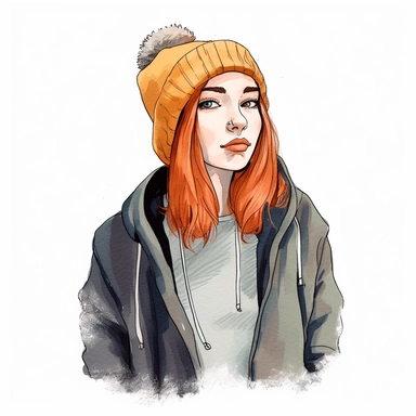 woman wearing oversized sweatshirt and beanie hat clipart