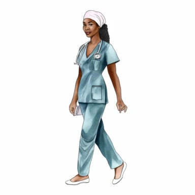 single black woman nurse watercolor clipart. Full body