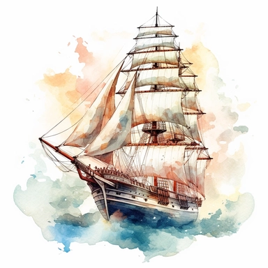 one transparency clipart, in the style of detailed ship sails on a white background, atmospheric watercolors, uhd image, tintypes, group f/64, detailed character illustrations, calligraphy-inspired , no watermark, text, 300 DPI , typography, shapes do not stick together, no text in the picture, on a white background
