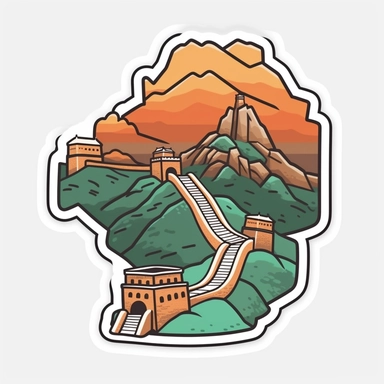 minimalistic great wall of china, clipart, sticker