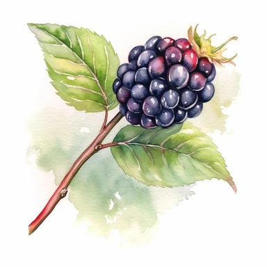 An endearing watercolor black berry clipart of black berry single image 300DPI
